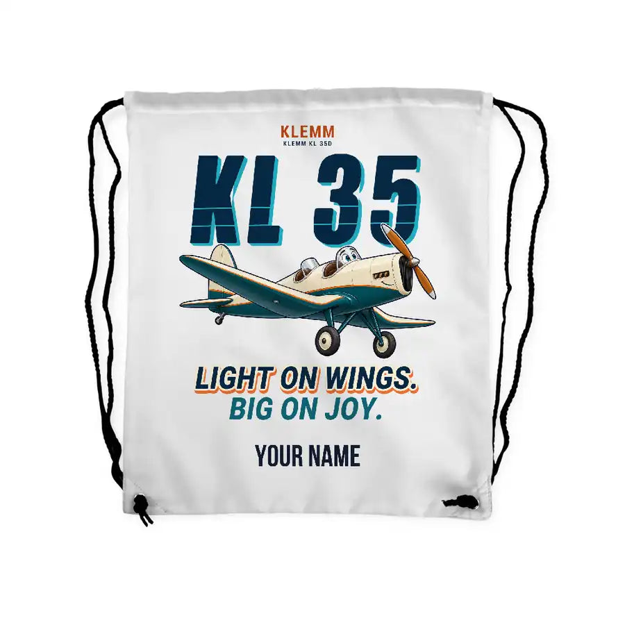 Klemm Kl 35D - Drawstring Bag - Cartoon + Name - White
