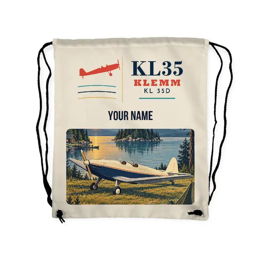 Klemm Kl 35D - Drawstring Bag - Classic + Name - Beige