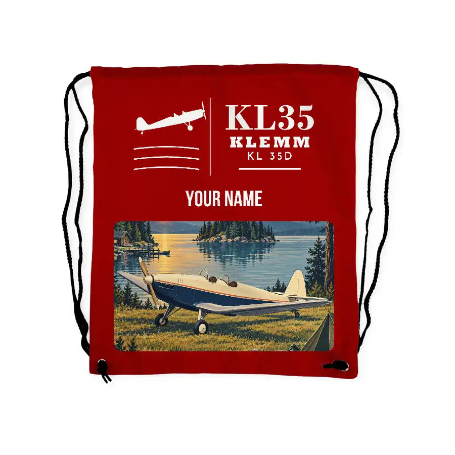 Klemm Kl 35D - Drawstring Bag - Classic + Name - Red