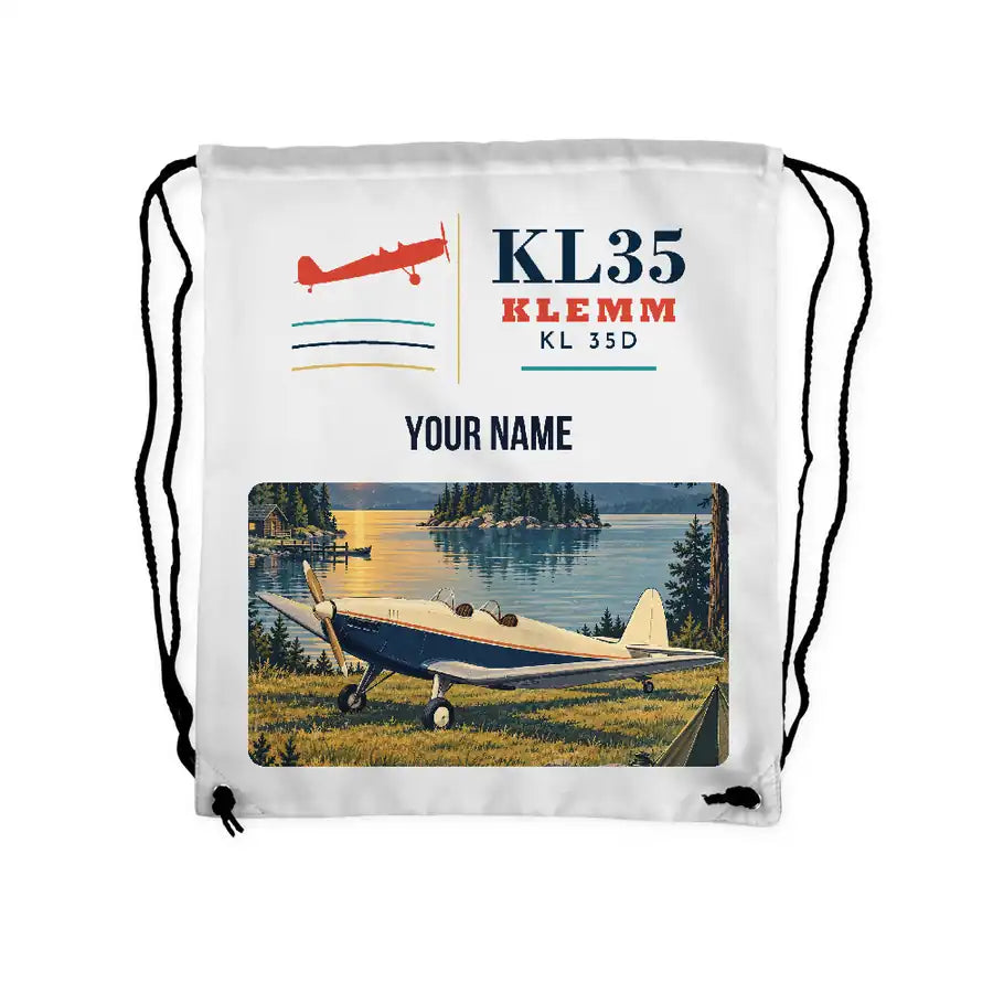 Klemm Kl 35D - Drawstring Bag - Classic + Name - White