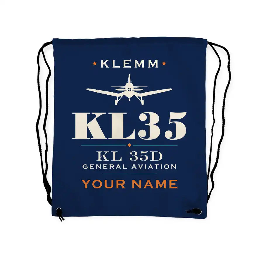 Klemm Kl 35D - Drawstring Bag - Heritage + Name - Dark Blue
