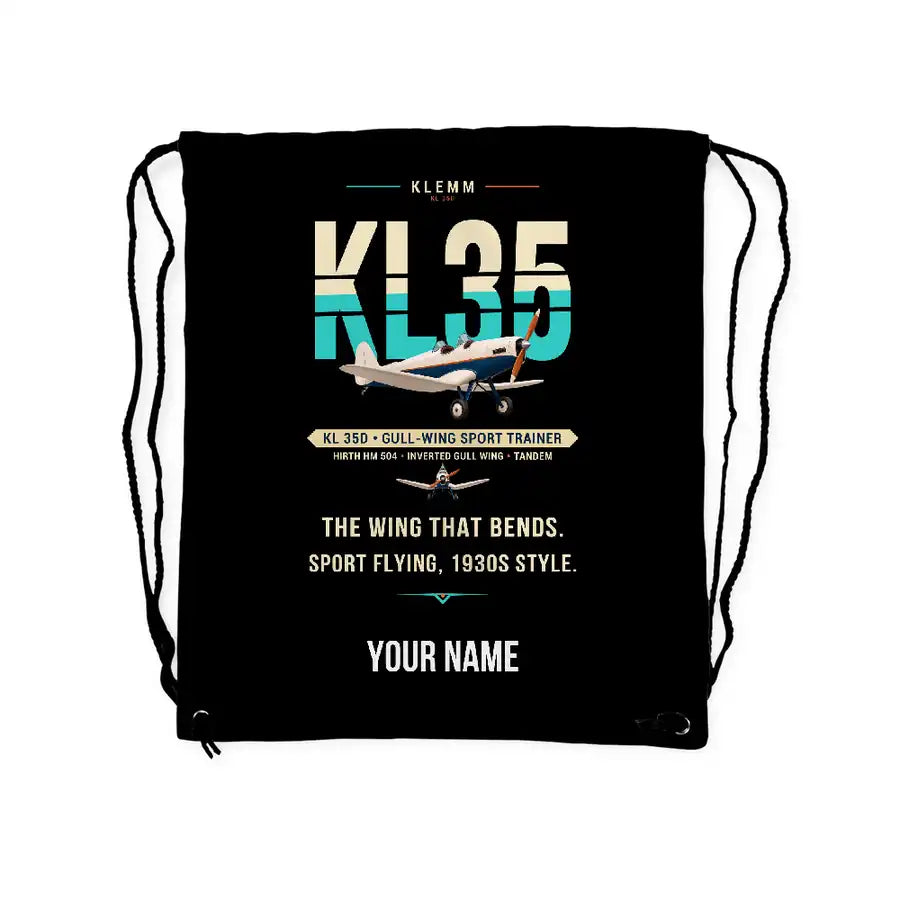 Klemm Kl 35D - Drawstring Bag - Original + Name - Black