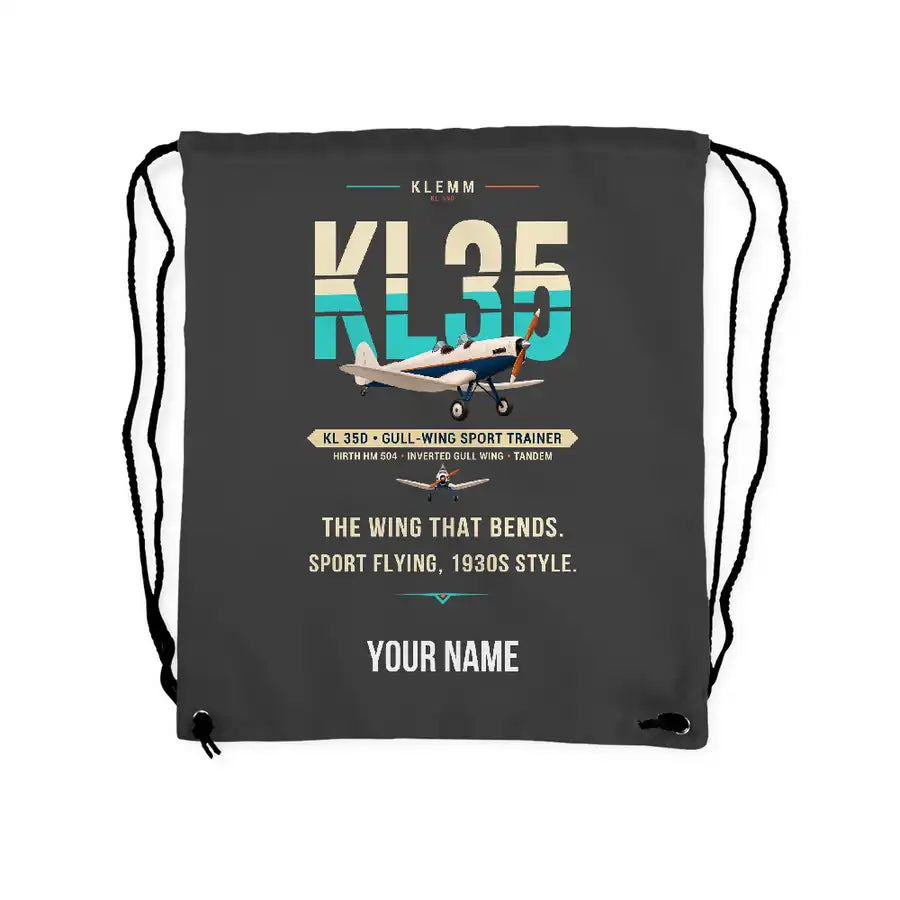 Klemm Kl 35D - Drawstring Bag - Original + Name - Gray