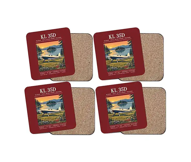 Klemm Kl 35D - Poster - Coaster Set - Dark Red