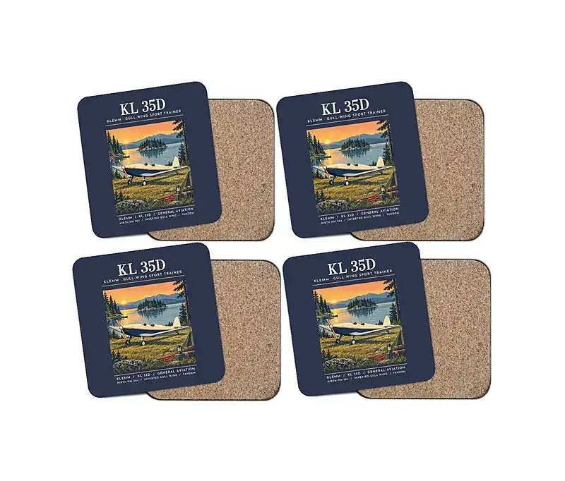 Klemm Kl 35D - Poster - Coaster Set - Navy Blue