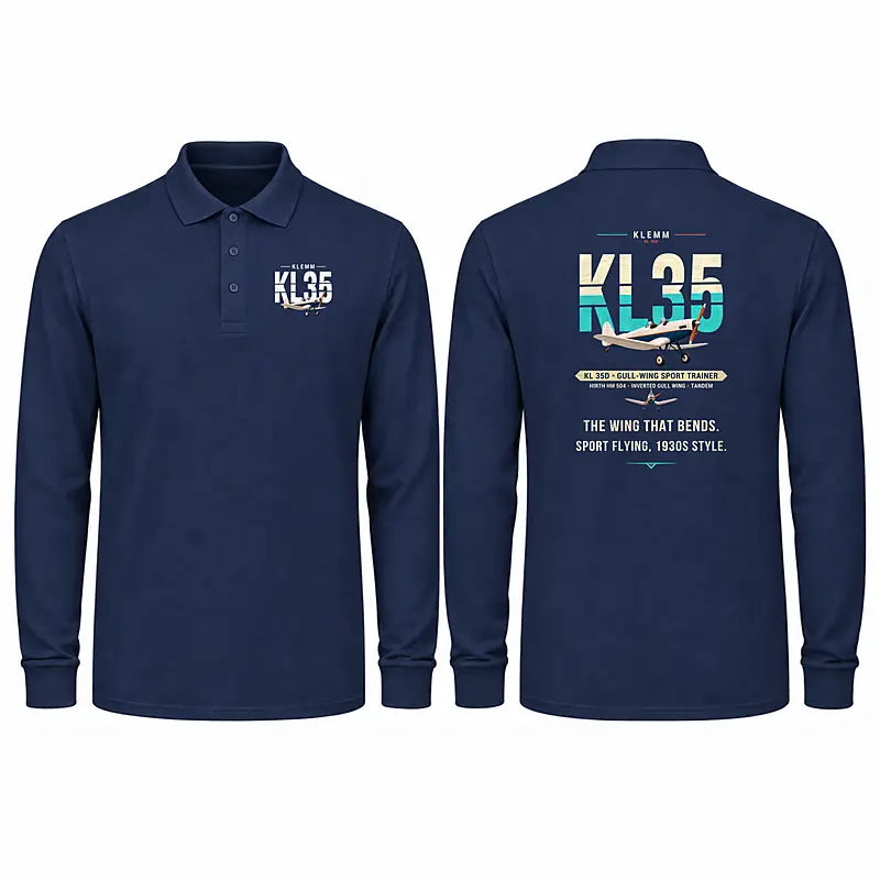 Klemm Kl 35D Premium Polo T-Shirts - Original - Long Sleeve - Dark Blue