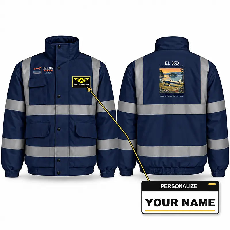 Klemm Kl 35D Reflective Winter Jackets - Poster + Name - Navy Blue