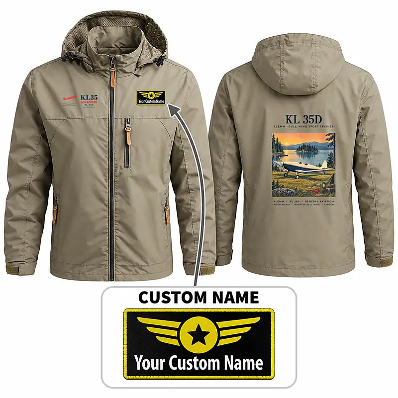 Klemm Kl 35D Stylish Jackets - Hooded Windbreaker - Poster + Name - Khaki