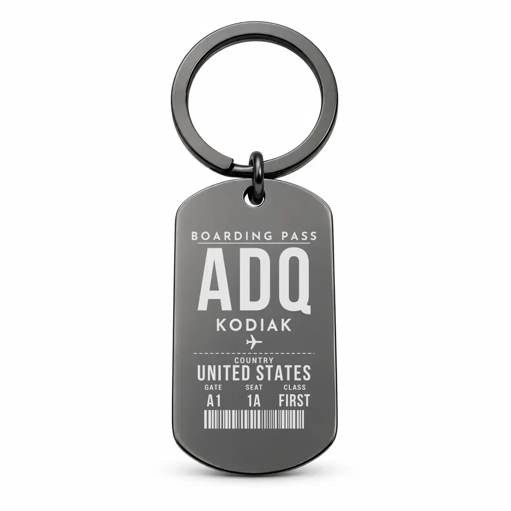 Kodiak Airport ADQ - Key Chain - Boarding Pass Style - Black