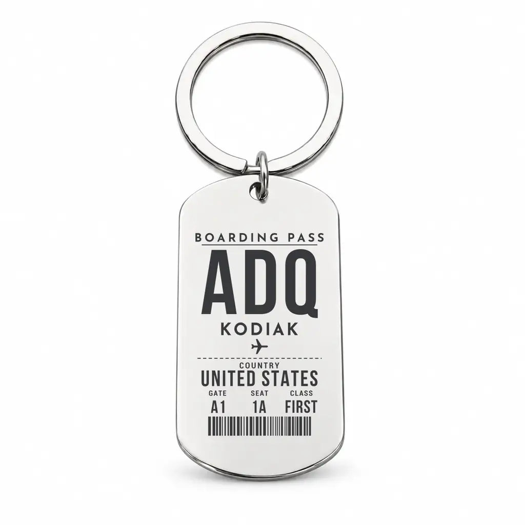 Kodiak Airport ADQ - Key Chain - Boarding Pass Style - Silver