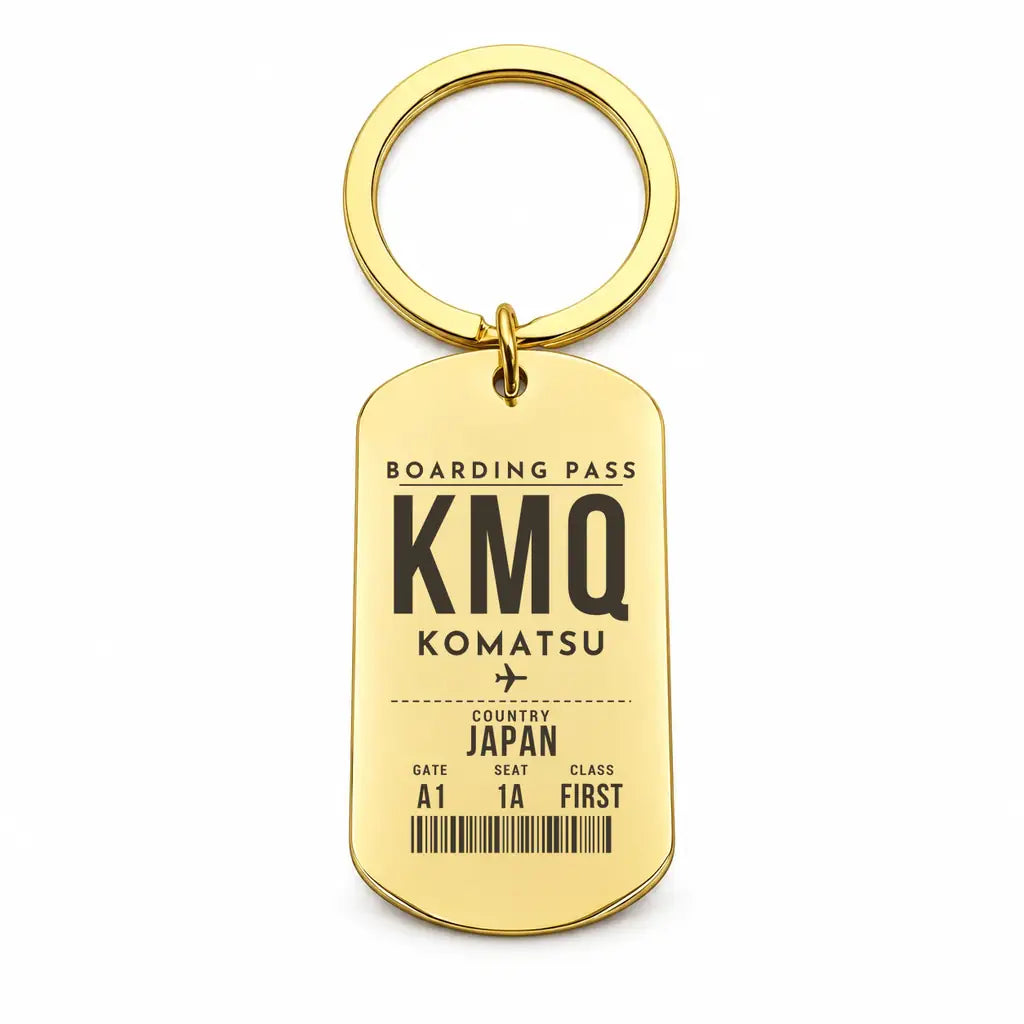 Komatsu Airport KMQ - Key Chain - Boarding Pass Style - Gold
