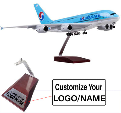 Side view of Korean Air Airbus A380 Airplane Model (1/160 Scale) aviation LED model airplane in diecast metal with LED lighti.