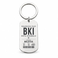 Thumbnail for Kota Kinabalu International Airport BKI - Key Chain - Boarding Pass Style - Silver