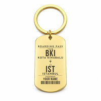 Thumbnail for Kota Kinabalu International Airport BKI - Key Chain - Customizable Boarding Pass - Gold