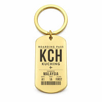 Thumbnail for Kuching International Airport KCH - Key Chain - Boarding Pass Style - Gold