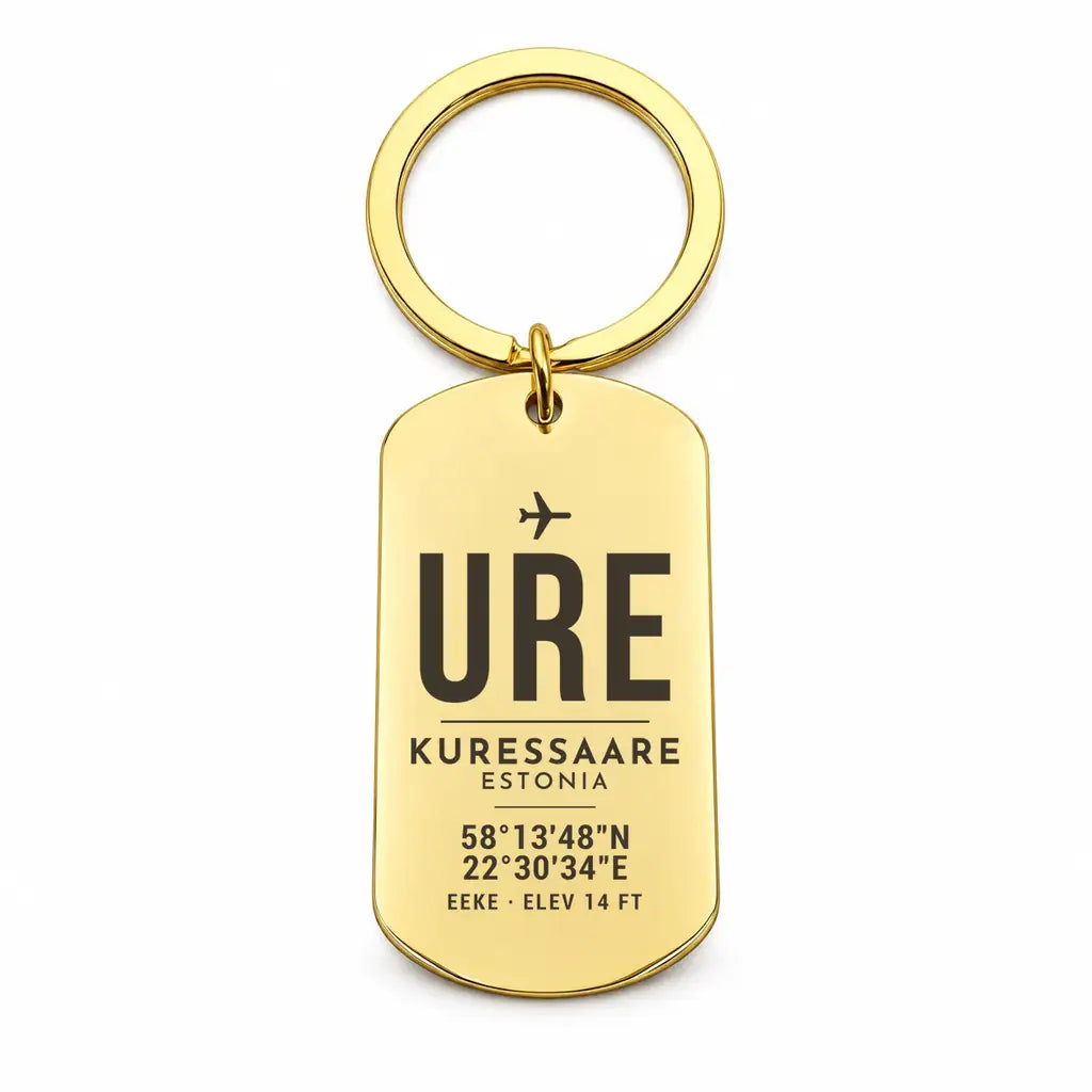 Kuressaare Airport URE - Key Chain - Original Design - Gold