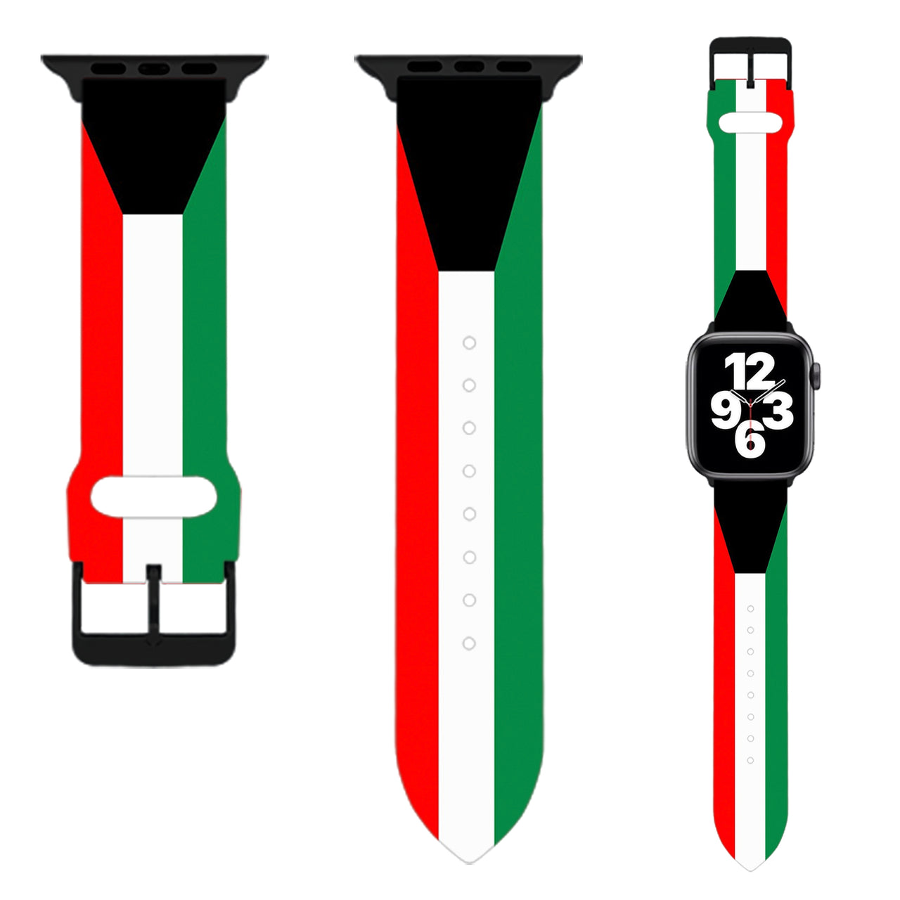 Kuwait Flag Designed Soft Silicone Apple Watch Bands