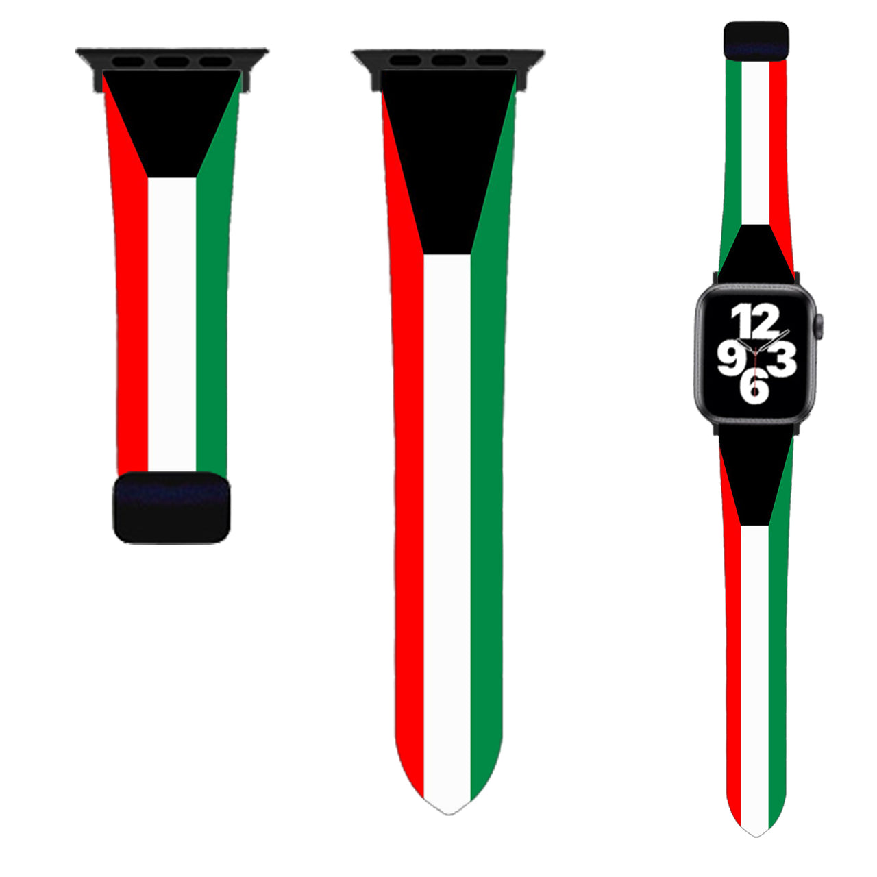 Kuwait Flag Designed Soft Silicone Apple Watch Bands