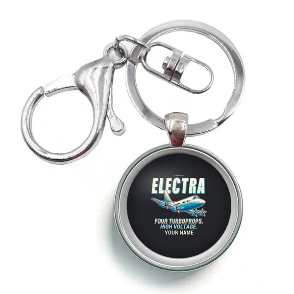 L-188 Electra - Cartoon + Name - Circle Key Chain - Black