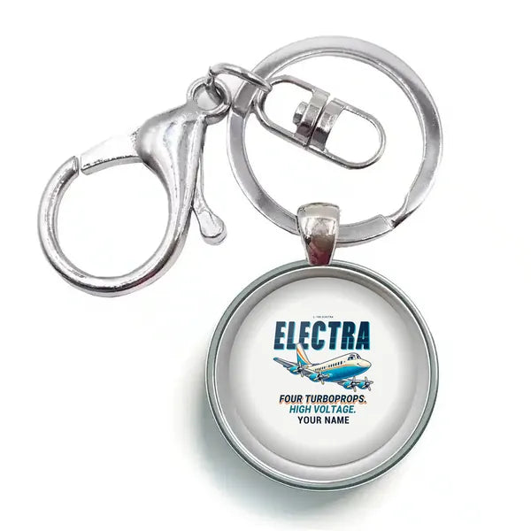 L-188 Electra - Cartoon + Name - Circle Key Chain - White