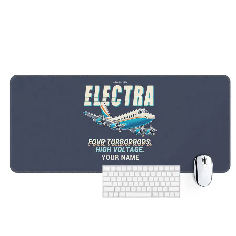 L-188 Electra - Cartoon + Name - Desk Mat - Navy Blue