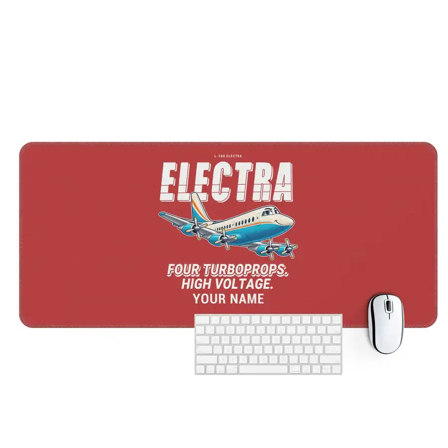 L-188 Electra - Cartoon + Name - Desk Mat - Red