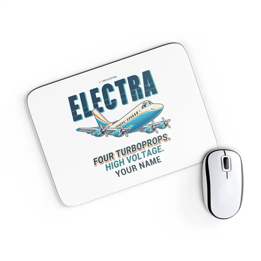 L-188 Electra - Cartoon + Name - Mouse Pad - White