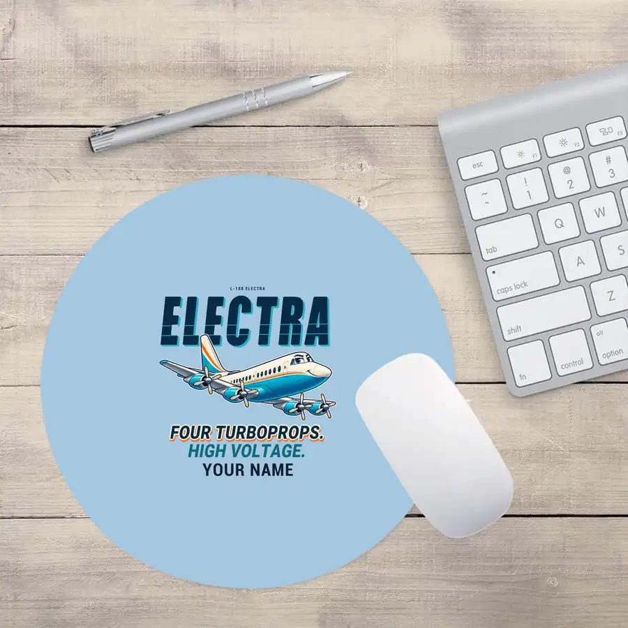 L-188 Electra - Cartoon + Name - Round Mouse Pad - Light Blue