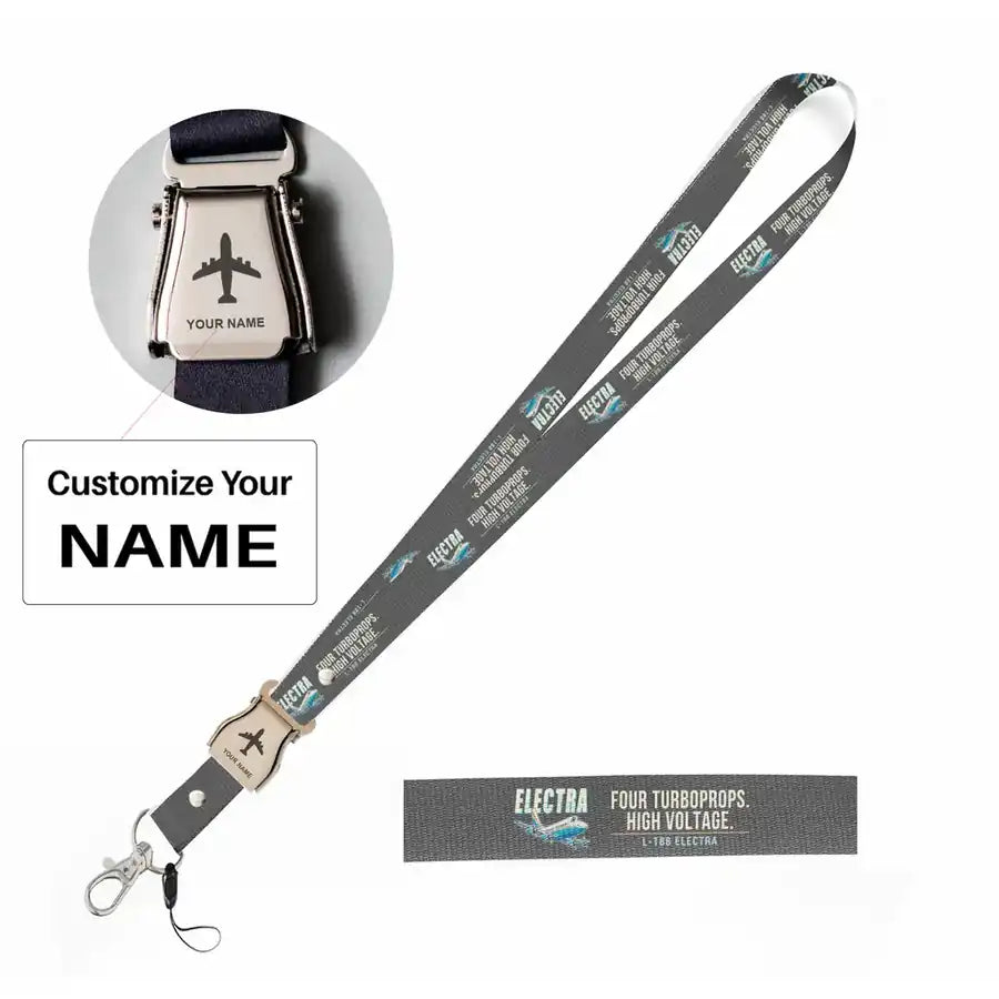 L-188 Electra Lanyard & ID Holders seat belt lanyard - Cartoon - Gray with name