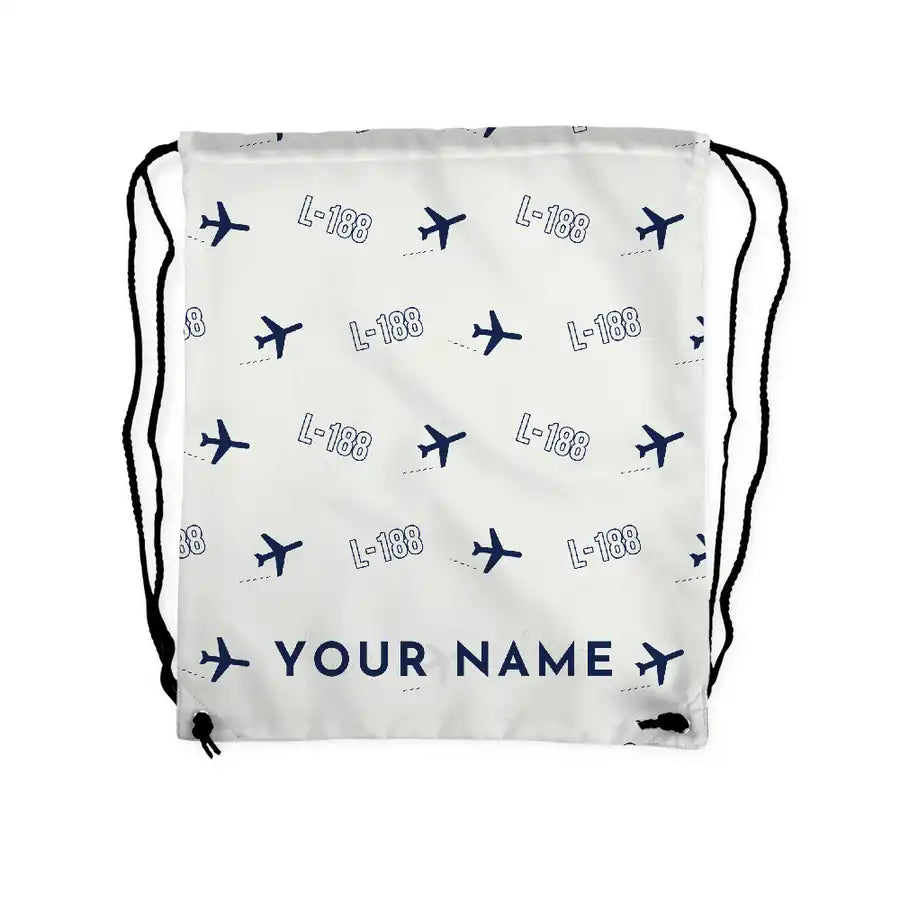 L-188 Electra - Drawstring Bag - 3D Pattern + Name - White
