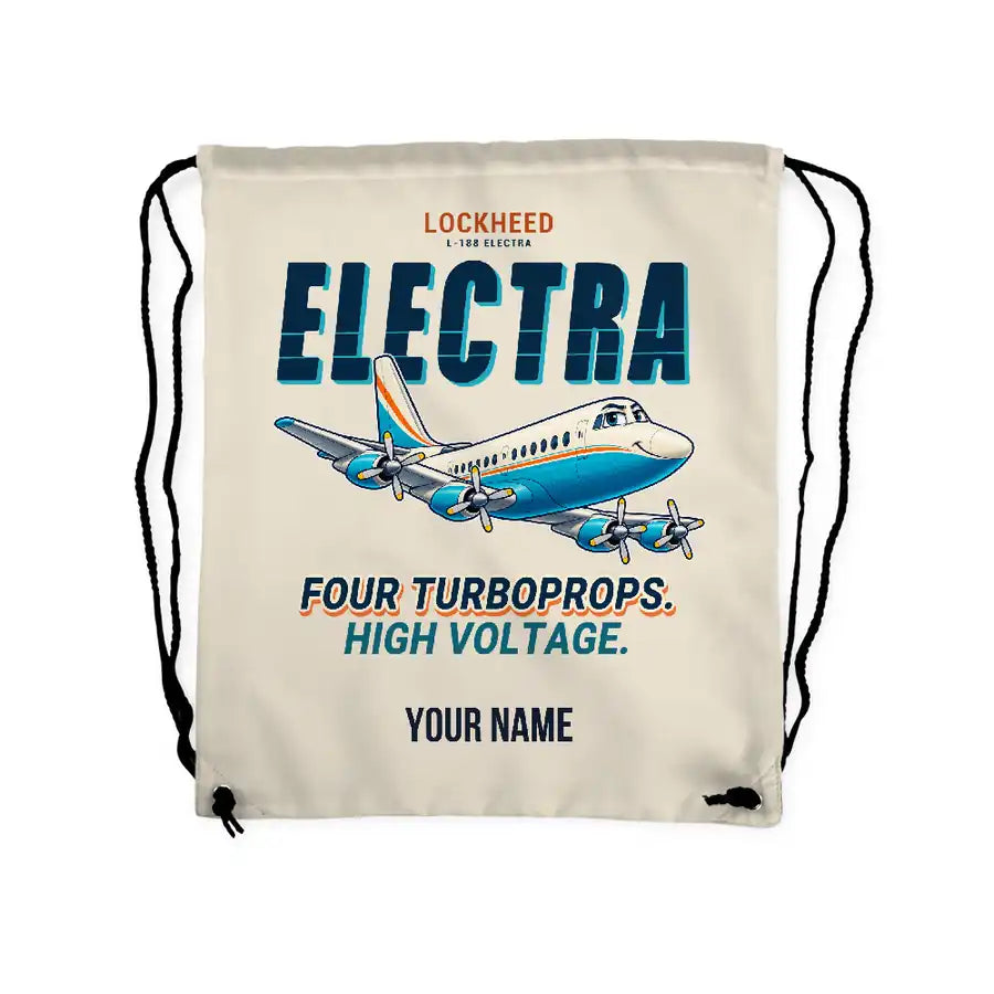 L-188 Electra - Drawstring Bag - Cartoon + Name - Beige
