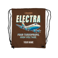 Thumbnail for L-188 Electra - Drawstring Bag - Cartoon + Name - Brown