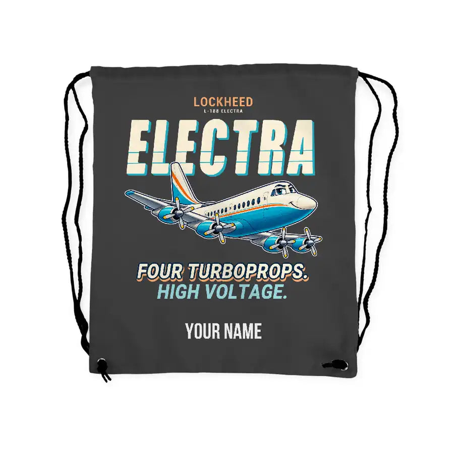 L-188 Electra - Drawstring Bag - Cartoon + Name - Gray