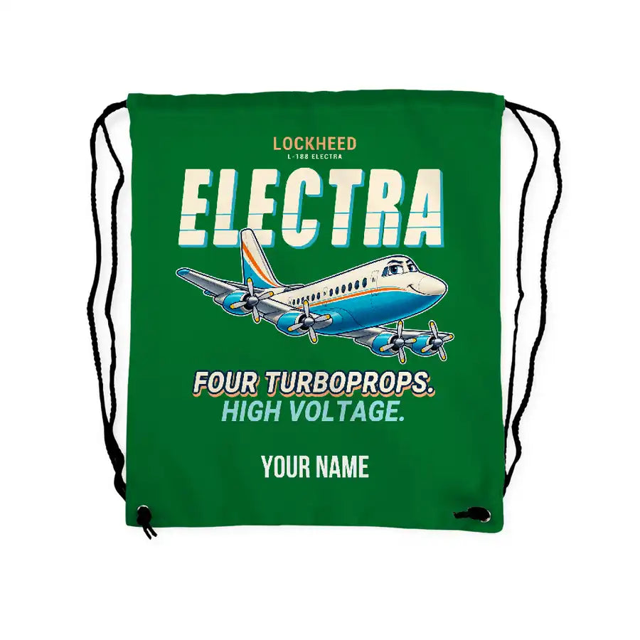 L-188 Electra - Drawstring Bag - Cartoon + Name - Green