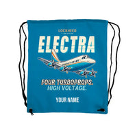 Thumbnail for L-188 Electra - Drawstring Bag - Cartoon + Name - Light Blue