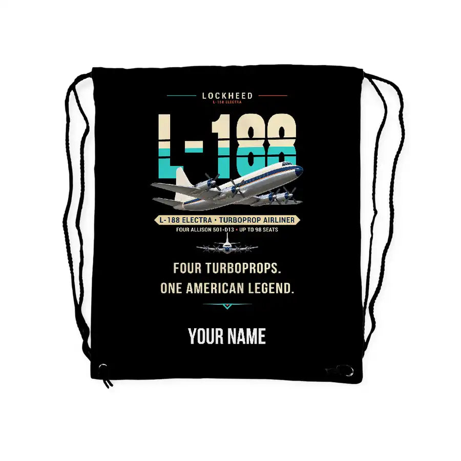 L-188 Electra - Drawstring Bag - Original + Name - Black