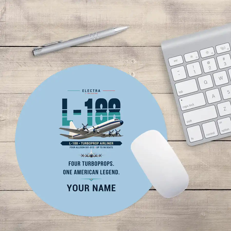 L-188 Electra - Original + Name - Round Mouse Pad - Light Blue