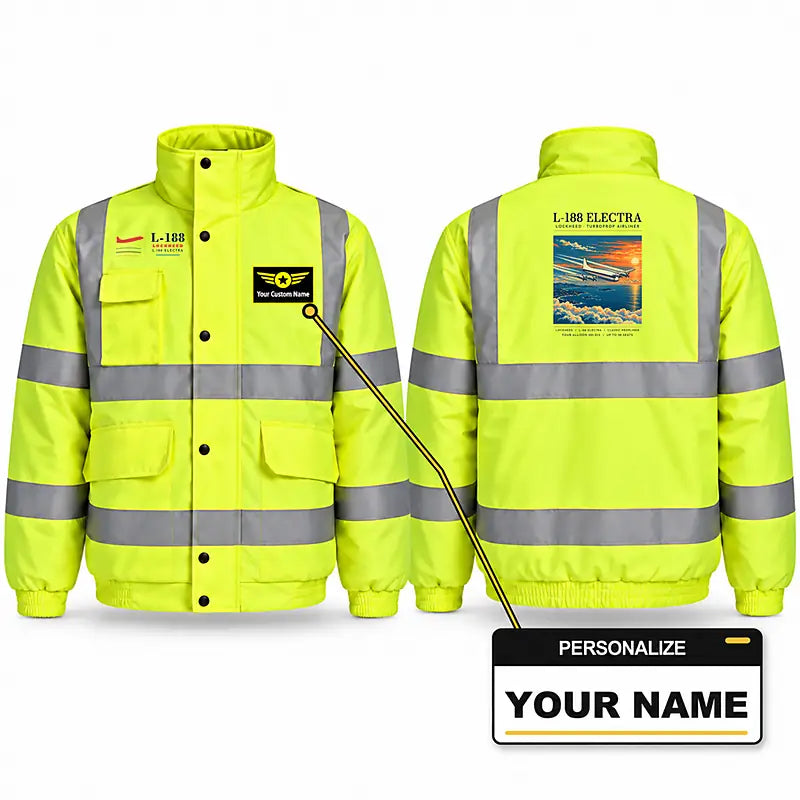 L-188 Electra Reflective Winter Jackets - Poster + Name - Fluorescent Yellow