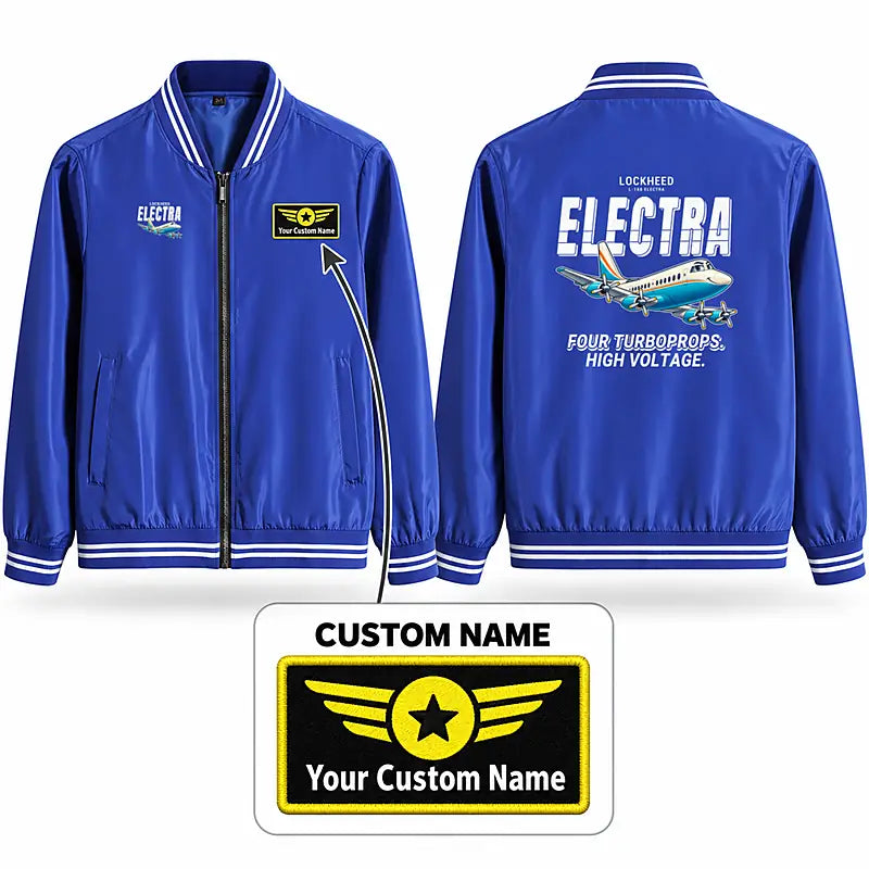 L-188 Electra Stylish Jackets - Baseball Collar - Cartoon + Name - Royal Blue