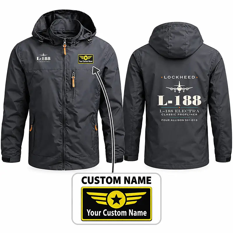 L-188 Electra Stylish Jackets - Hooded Windbreaker - Heritage + Name - Charcoal