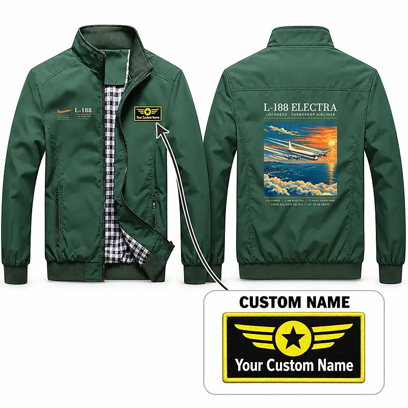 L-188 Electra Stylish Jackets - Stand Collar - Poster + Name - Green