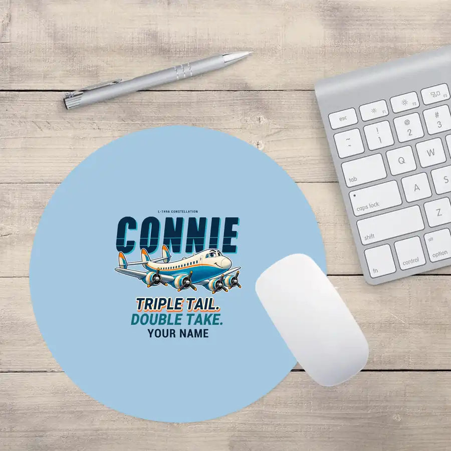 L-749A Constellation - Cartoon + Name - Round Mouse Pad - Light Blue
