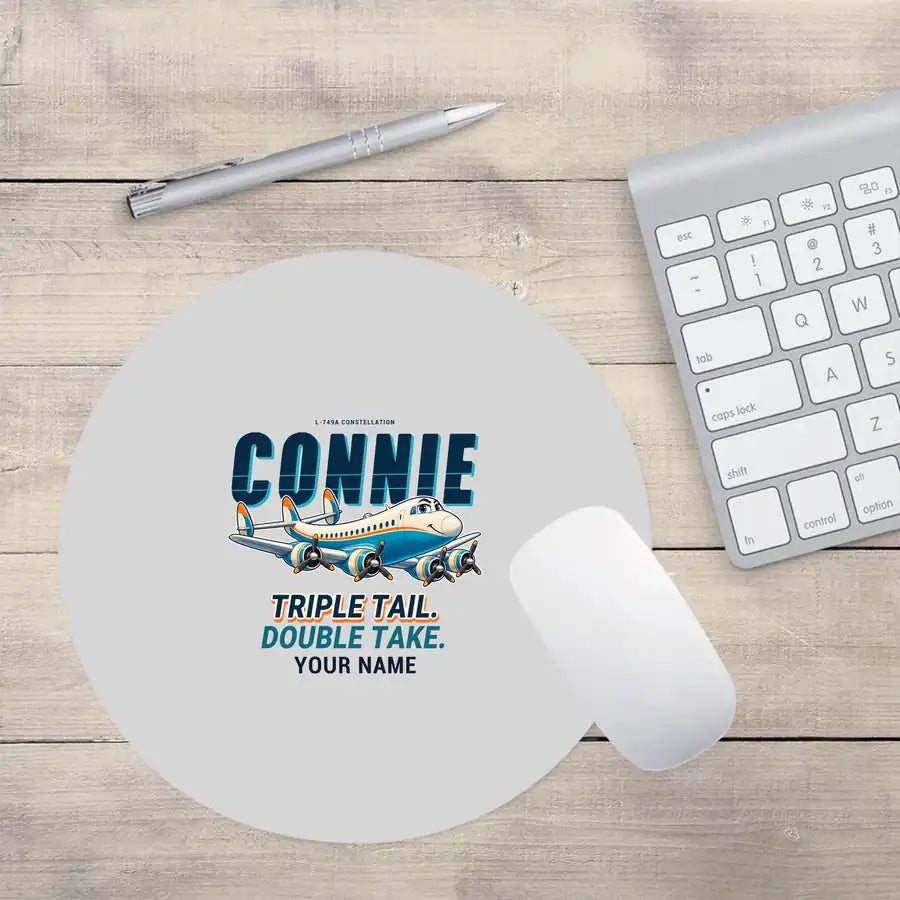 L-749A Constellation - Cartoon + Name - Round Mouse Pad - Light Gray