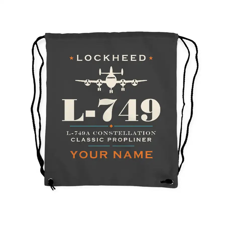 L-749A Constellation - Drawstring Bag - Heritage + Name - Gray