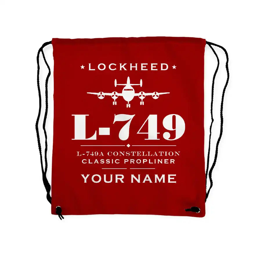 L-749A Constellation - Drawstring Bag - Heritage + Name - Red