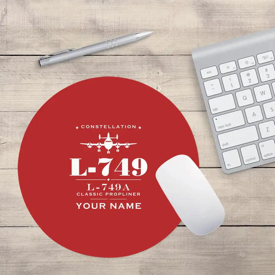 L-749A Constellation - Heritage + Name - Round Mouse Pad - Red