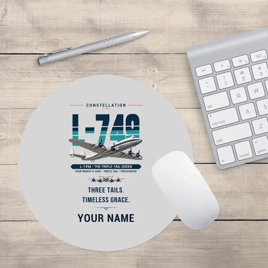 L-749A Constellation - Original + Name - Round Mouse Pad - Light Gray
