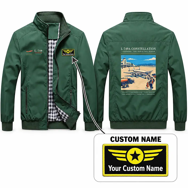 L-749A Constellation Stylish Jackets - Stand Collar - Poster + Name - Green