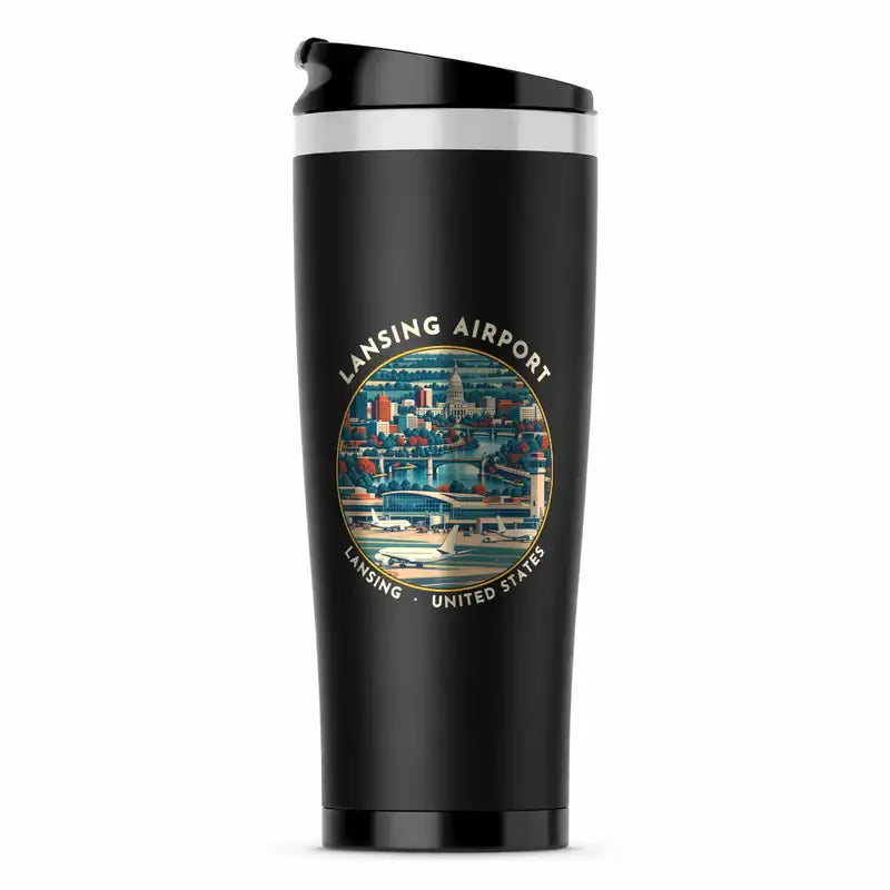 Capital Region International Airport (LAN) Travel Mugs - Badge - Stainless Steel (No Holder) - Black