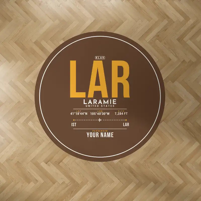 Laramie Regional Airport (LAR) Carpets - Carpet Round - ID Tag + Name - Brown V2